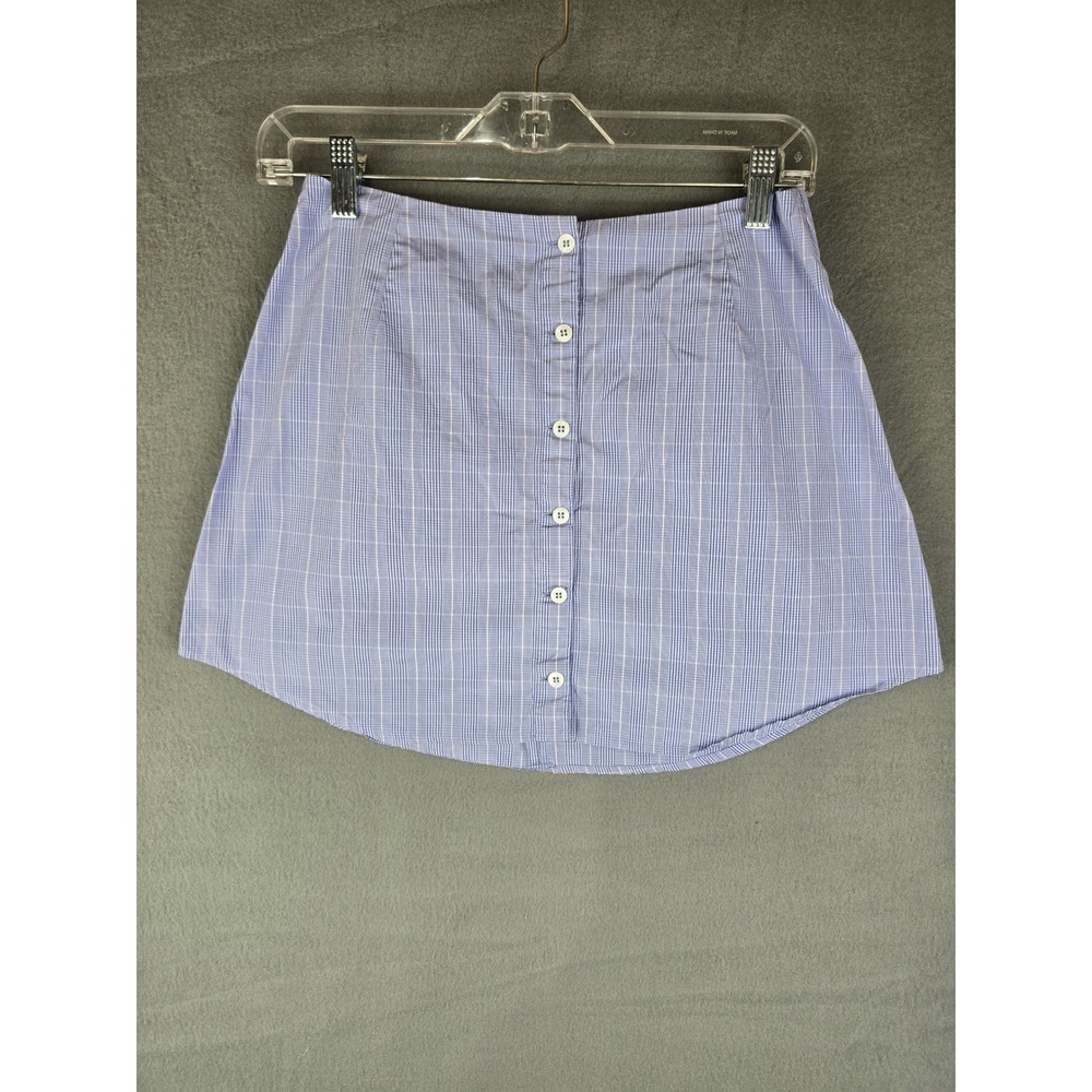 Reformation Mini Skirt Womens 6 Blue Gingham Button Front Curved Hem Preppy